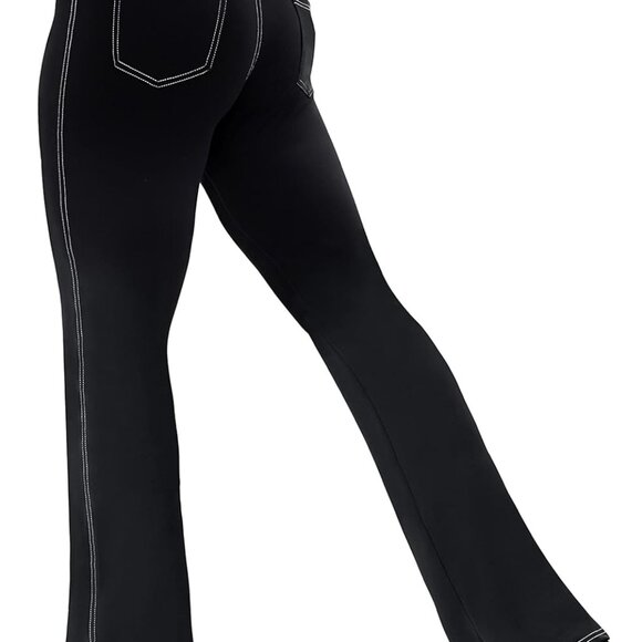 Women's Bootcut Leggings - Bootleg Yoga Pants Flare with 4 Pockets,Tummy Control - Picture 1 of 6
